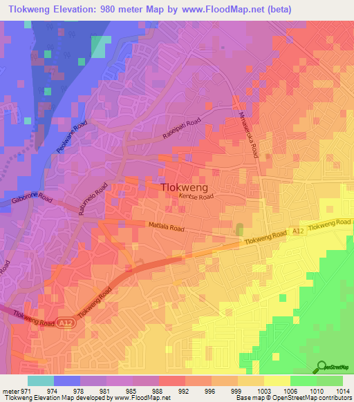Tlokweng,Botswana Elevation Map