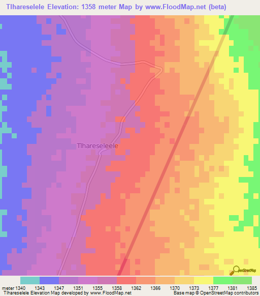 Tlhareselele,Botswana Elevation Map