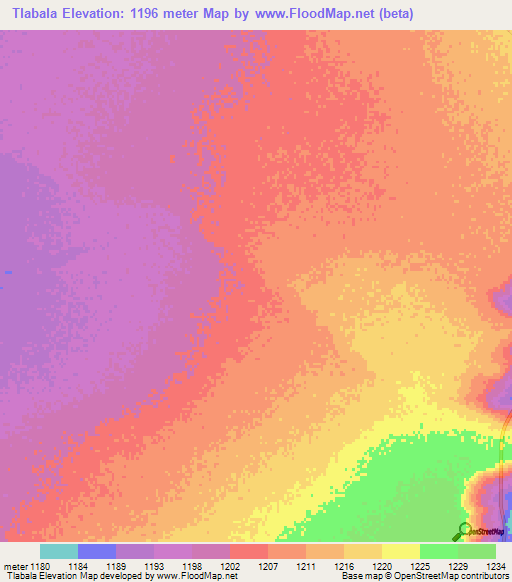 Tlabala,Botswana Elevation Map