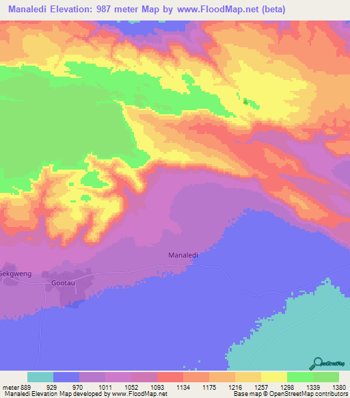 Manaledi,Botswana Elevation Map