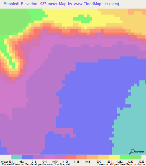 Manaledi,Botswana Elevation Map
