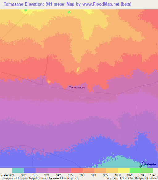 Tamasane,Botswana Elevation Map