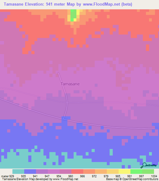 Tamasane,Botswana Elevation Map