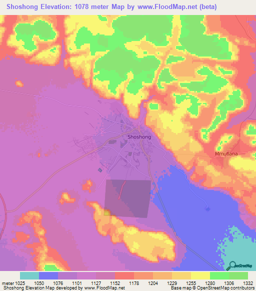 Shoshong,Botswana Elevation Map
