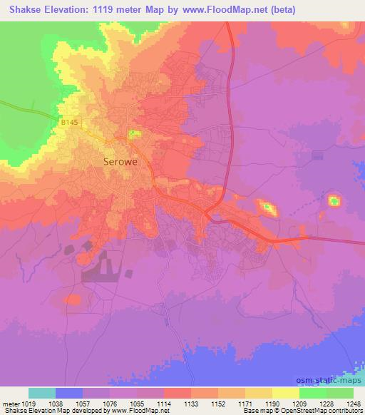 Shakse,Botswana Elevation Map