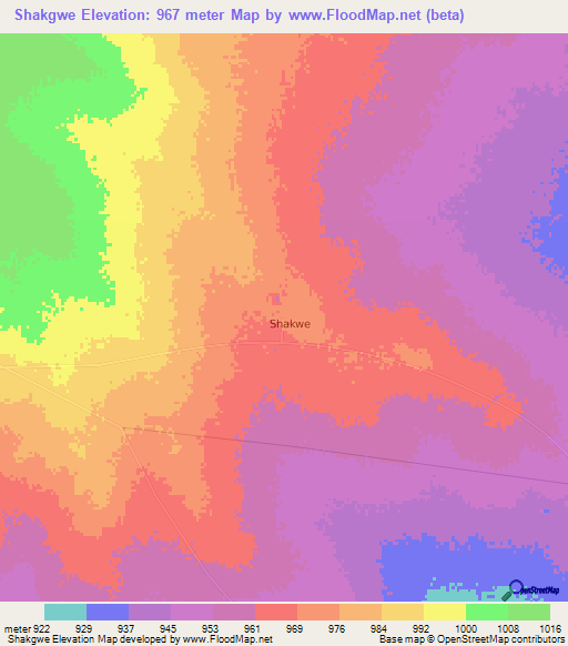 Shakgwe,Botswana Elevation Map