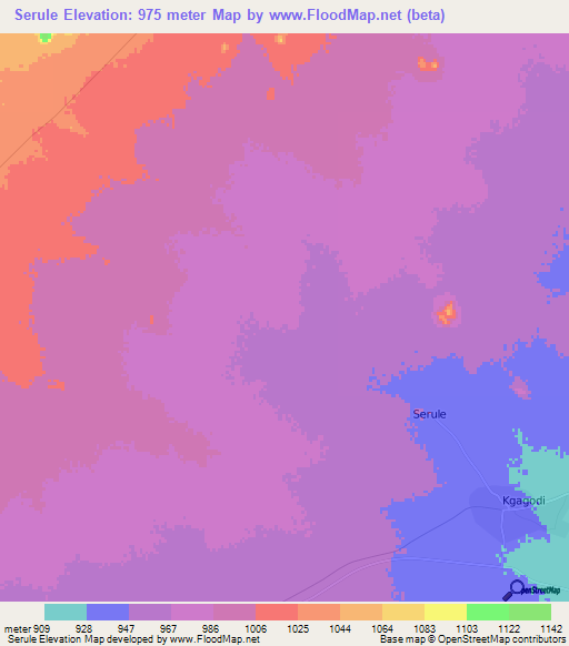 Serule,Botswana Elevation Map