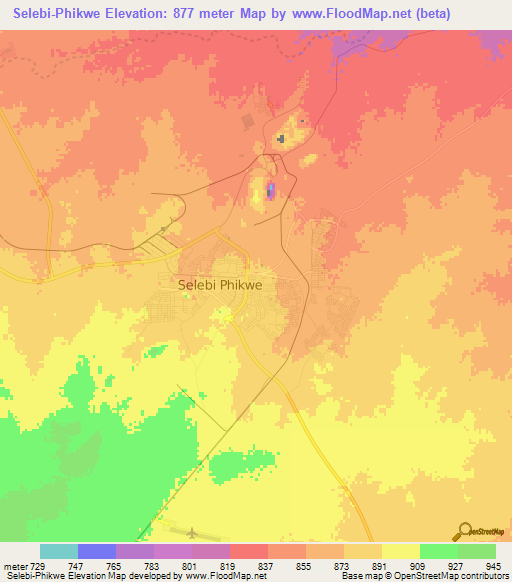 Selebi-Phikwe,Botswana Elevation Map