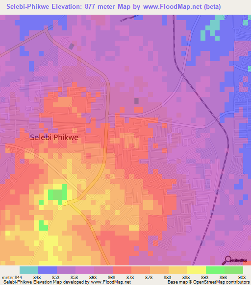 Selebi-Phikwe,Botswana Elevation Map