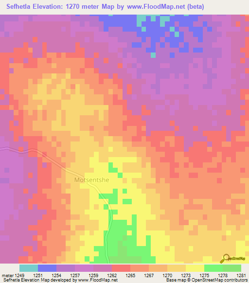 Sefhetla,Botswana Elevation Map