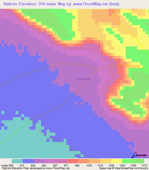 Ratholo,Botswana Elevation Map