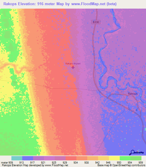 Rakops,Botswana Elevation Map