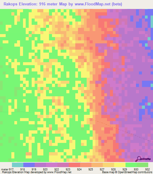 Rakops,Botswana Elevation Map