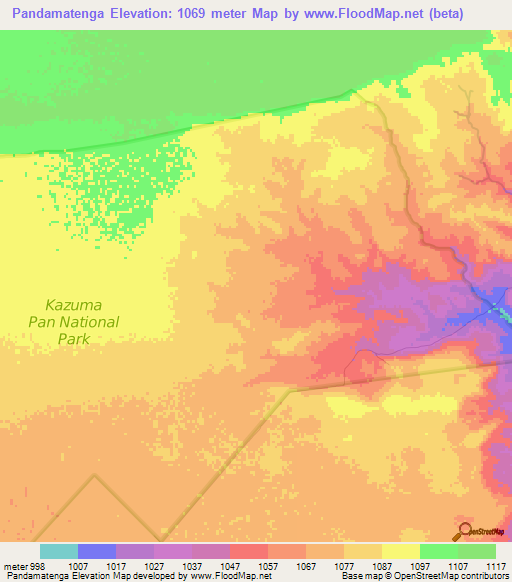 Pandamatenga,Botswana Elevation Map