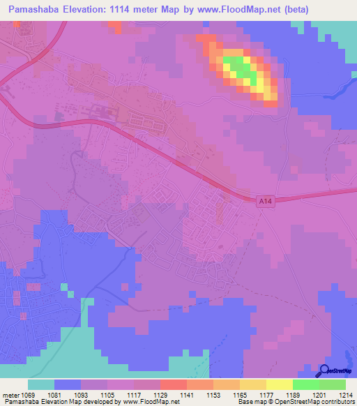 Pamashaba,Botswana Elevation Map