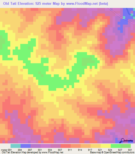 Old Tati,Botswana Elevation Map
