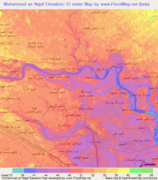 Muhammad an Najaf,Iraq Elevation Map