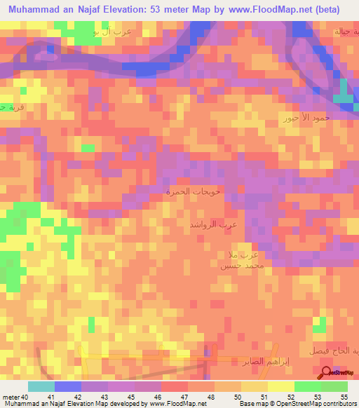 Muhammad an Najaf,Iraq Elevation Map