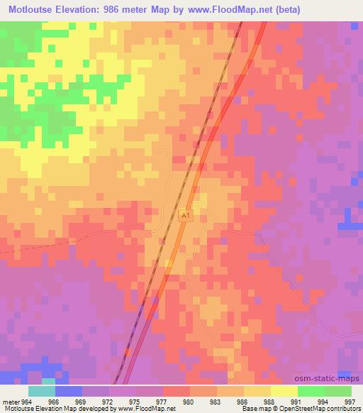 Motloutse,Botswana Elevation Map