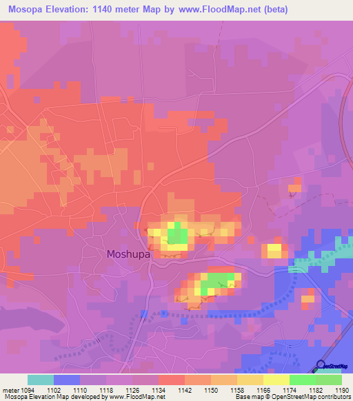 Mosopa,Botswana Elevation Map