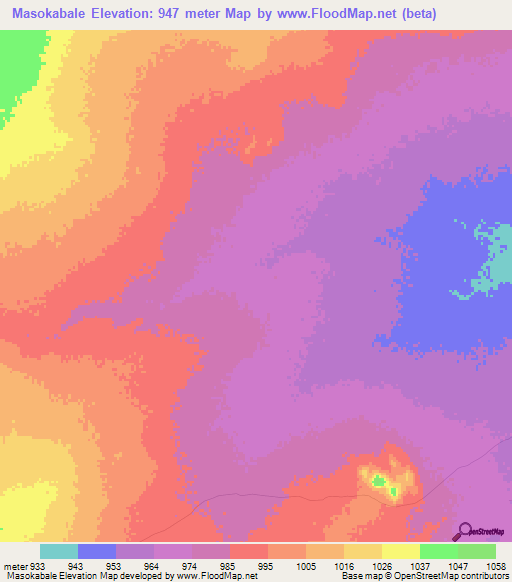 Masokabale,Botswana Elevation Map