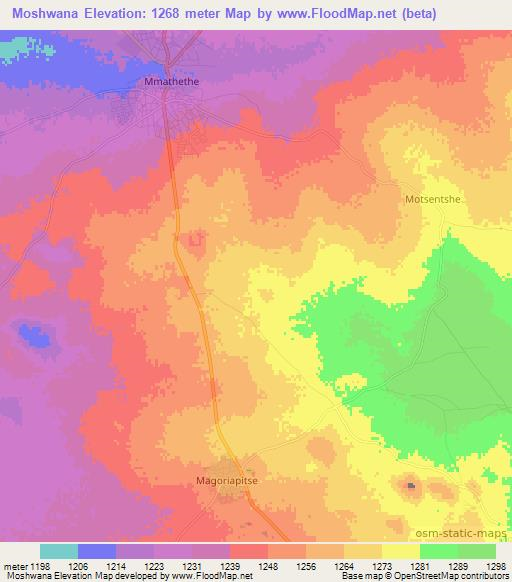 Moshwana,Botswana Elevation Map