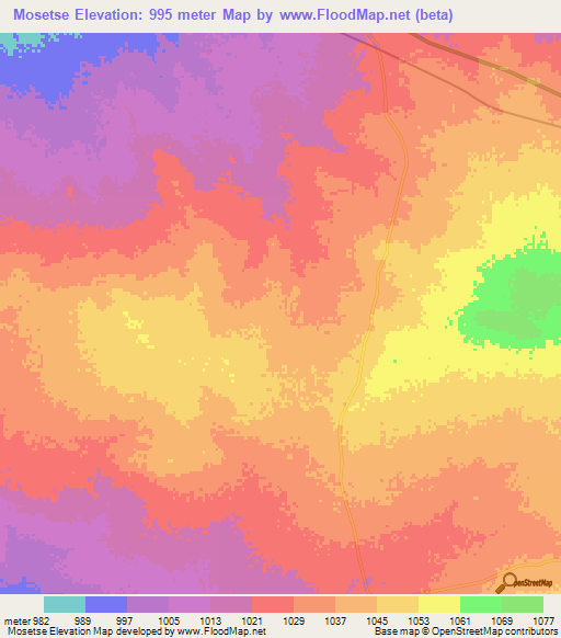 Mosetse,Botswana Elevation Map