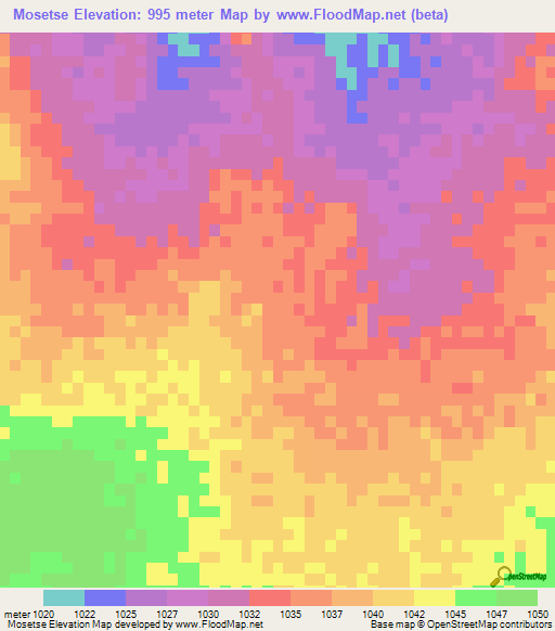 Mosetse,Botswana Elevation Map