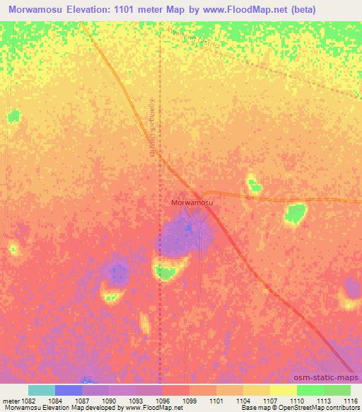 Morwamosu,Botswana Elevation Map