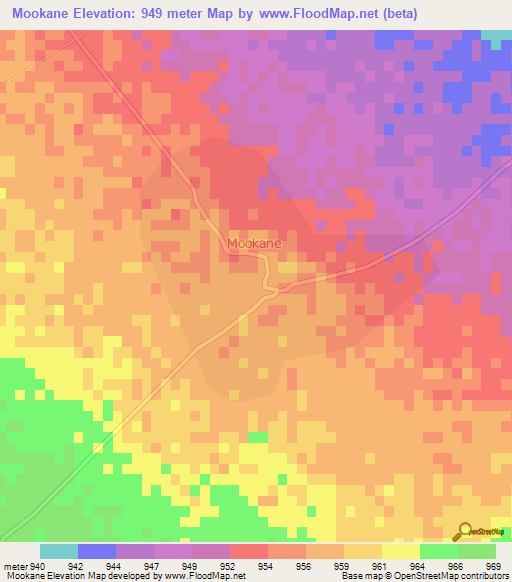Mookane,Botswana Elevation Map
