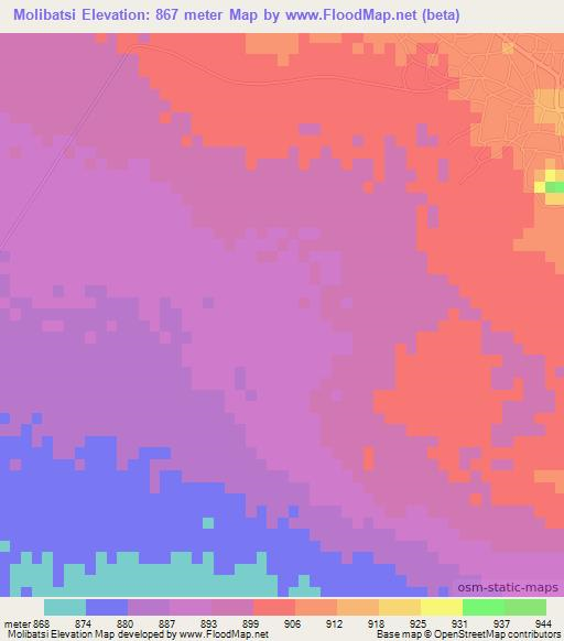 Molibatsi,Botswana Elevation Map