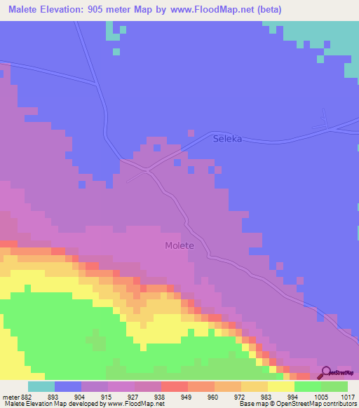 Malete,Botswana Elevation Map