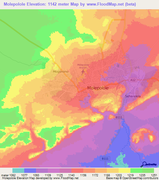 Molepolole,Botswana Elevation Map