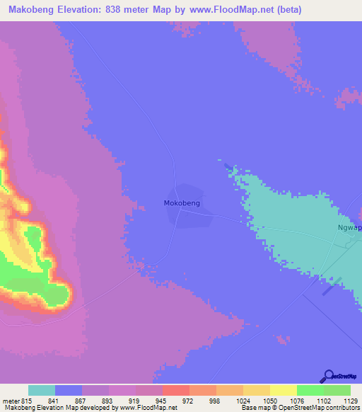 Makobeng,Botswana Elevation Map