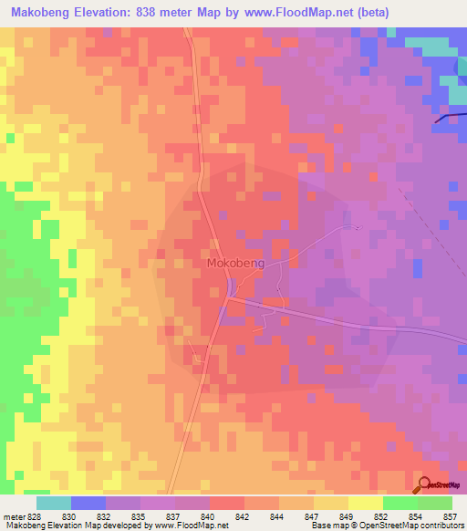 Makobeng,Botswana Elevation Map