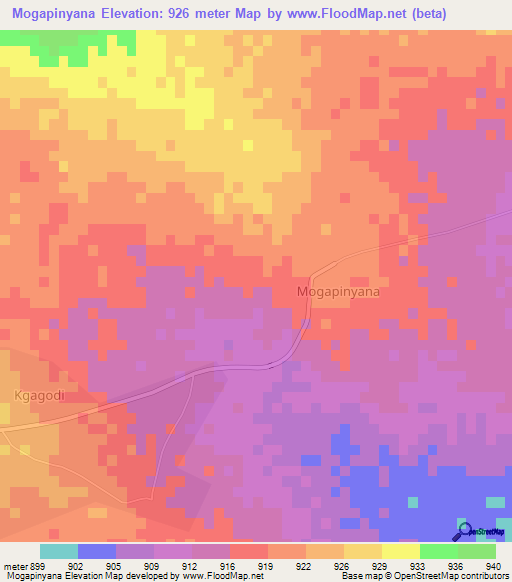 Mogapinyana,Botswana Elevation Map