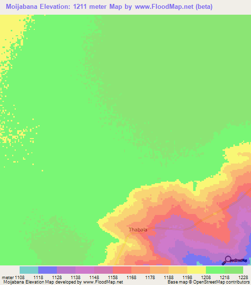 Moijabana,Botswana Elevation Map