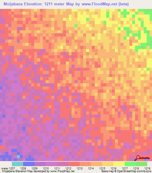 Moijabana,Botswana Elevation Map