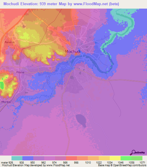 Mochudi,Botswana Elevation Map