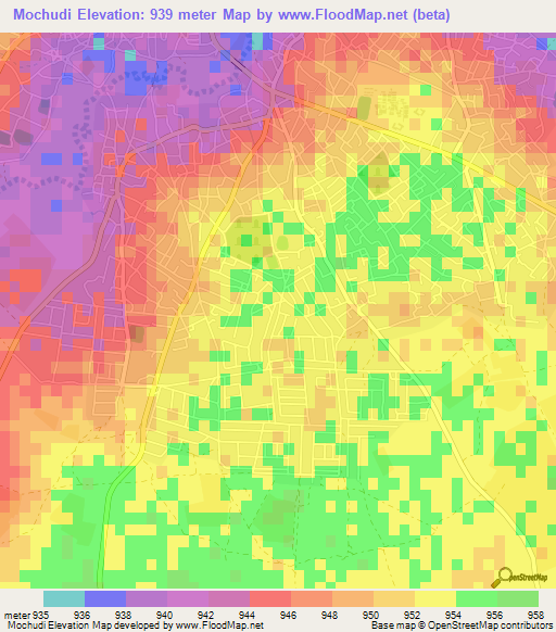 Mochudi,Botswana Elevation Map