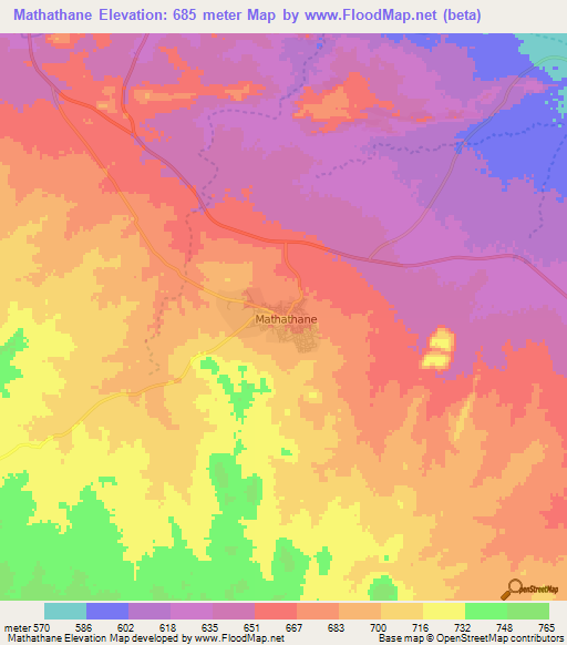 Mathathane,Botswana Elevation Map