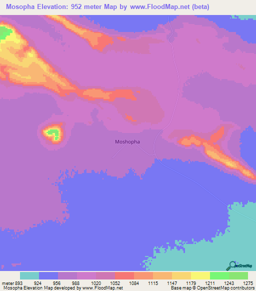 Mosopha,Botswana Elevation Map