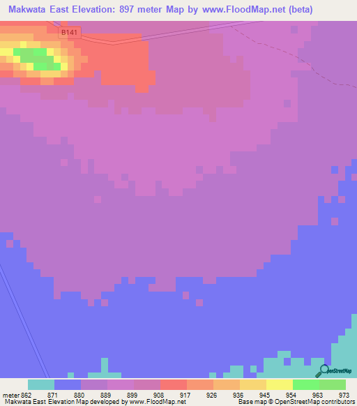 Makwata East,Botswana Elevation Map