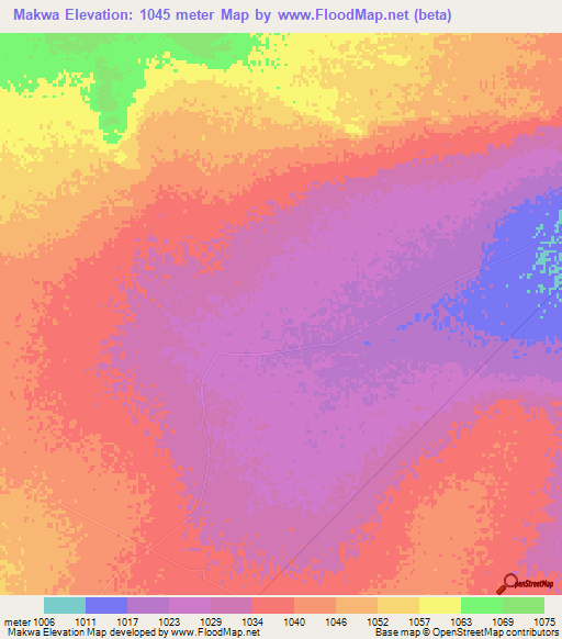 Makwa,Botswana Elevation Map