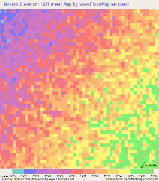 Makoro,Botswana Elevation Map