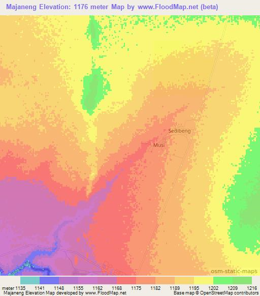 Majaneng,Botswana Elevation Map