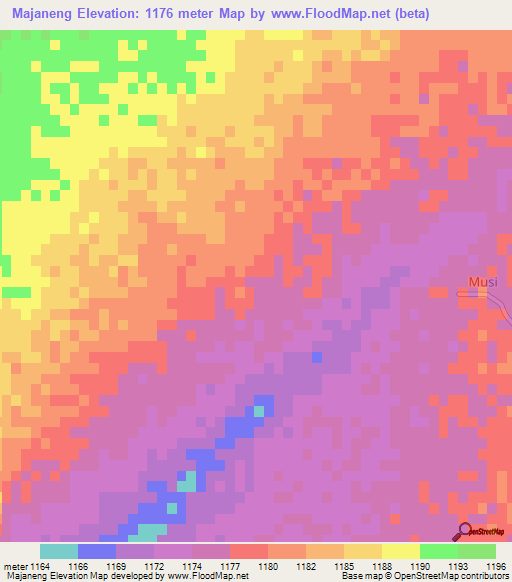 Majaneng,Botswana Elevation Map