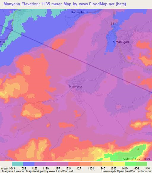 Manyana,Botswana Elevation Map