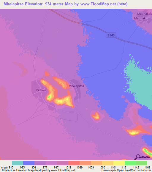 Mhalapitsa,Botswana Elevation Map