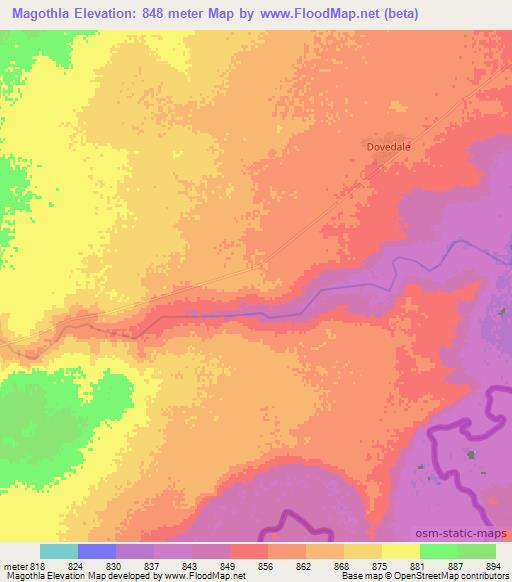 Magothla,Botswana Elevation Map